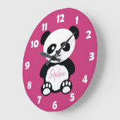ピンクパーソナライズされたかわいいパンダ熊キッズかわいい ラージ壁時計 (傾斜)