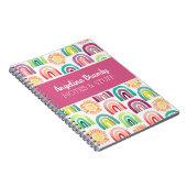 ピンクパーソナライズされたかわいいレインボー&サンズキッズ ノートブック (右側)