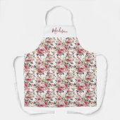 ピンクパーソナライズされたかわいらしと白のバラ エプロン (正面)