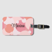 ピンクパーソナライズされたがかったオレンジ分子 ラゲッジタグ (正面横)