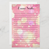 ピンクパーソナライズされたきらめく《写真》ぼけ味グリッター並び 便箋 (正面/裏面)