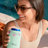 ピンクパーソナライズされたさくらんぼブロッサムミントグリーン 缶クーラー