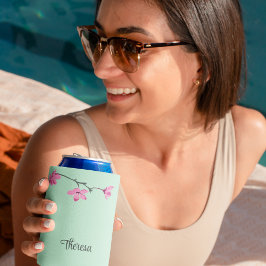 ピンクパーソナライズされたさくらんぼブロッサムミントグリーン 缶クーラー