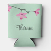 ピンクパーソナライズされたさくらんぼブロッサムミントグリーン 缶クーラー (正面)