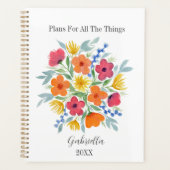 ピンクパーソナライズされたとオレンジの水色の花 プランナー手帳 (正面)