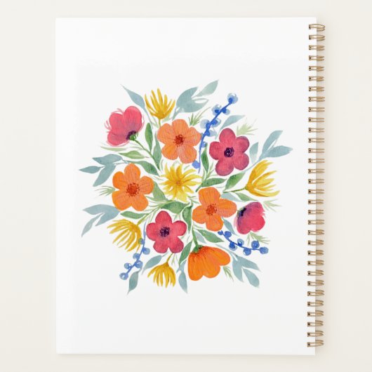 ピンクパーソナライズされたとオレンジの水色の花 プランナー手帳 (裏面)