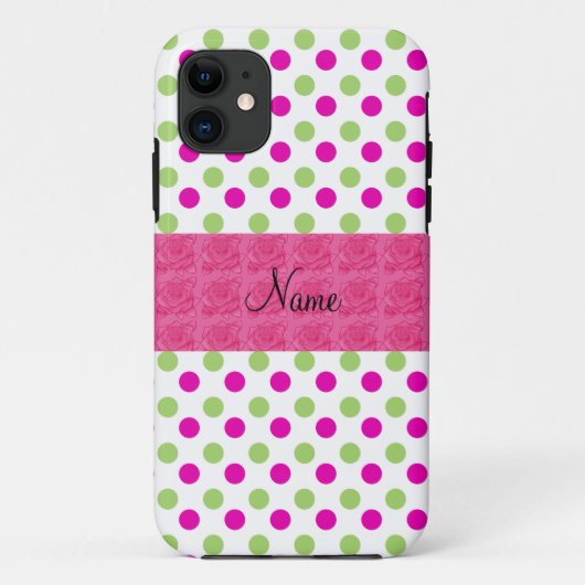 ピンクパーソナライズされたとグリーンの水玉模様 Case-Mate iPhoneケース (裏面)