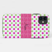 ピンクパーソナライズされたとグリーンの水玉模様 Case-Mate iPhoneケース (裏面(横))