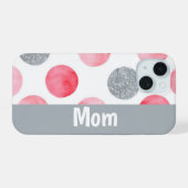 ピンクパーソナライズされたとグレーのドット iPhone 15ケース (裏面横)