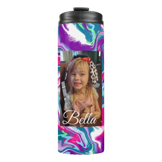 ピンクパーソナライズされたとターコイズの写真 タンブラー (正面)