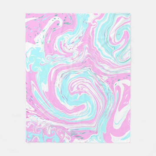 ピンクパーソナライズされたとティール(緑がかった色)の大理石スワール流体アート フリースブランケット (正面)