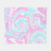 ピンクパーソナライズされたとティール(緑がかった色)の大理石スワール流体アート フリースブランケット (正面(横))