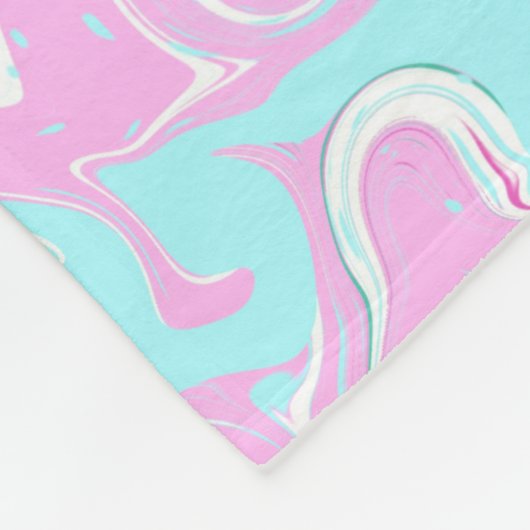 ピンクパーソナライズされたとティール（緑がかった色）の大理石スワール流体アート フリースブランケット (角)