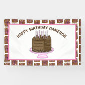 ピンクパーソナライズされたとブラウンのハッピーバースデー 横断幕 (横)