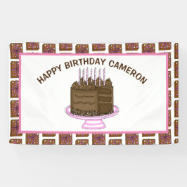 ピンクパーソナライズされたとブラウンのハッピーバースデー 横断幕