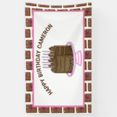 ピンクパーソナライズされたとブラウンのハッピーバースデー 横断幕 (縦)