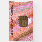 ピンクパーソナライズされたとブラウンのハッピーバースデー 横断幕 (縦)