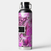 ピンクパーソナライズされたとブラックの流体アート ウォーターボトル (背面)