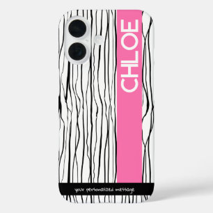 ピンクパーソナライズされたとブラックモダン iPhone 16ケース