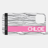 ピンクパーソナライズされたとブラックモダン iPhoneケース (裏面横)