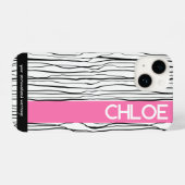 ピンクパーソナライズされたとブラックモダン iPhoneケース (裏面横)