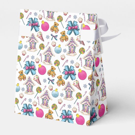 ピンクパーソナライズされたとブルーのクリスマスパターン フェイバーボックス (裏面サイド)