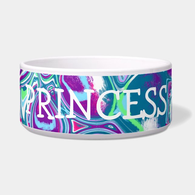 ピンクパーソナライズされたとブルーの抽象芸術流体アート ボウル (正面)