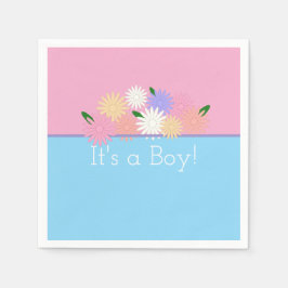 ピンクパーソナライズされたとブルーの男の赤ちゃんフローラ スタンダードカクテルナプキン