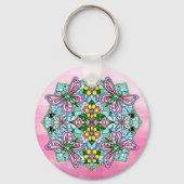 ピンクパーソナライズされたとブルーの蝶マンダラ キーホルダー (裏面)