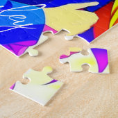 ピンクパーソナライズされたとブルーを抱くアニメ・カップル ジグソーパズル (側面)