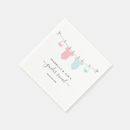 ピンクパーソナライズされたとブルーを表示する性別 スタンダードカクテルナプキン (角)