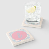 ピンクパーソナライズされたとブルー ストーンコースター (横)