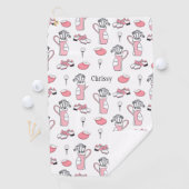 ピンクパーソナライズされたとホワイトゴルフテーマレディース ゴルフタオル (インサイチュ)