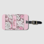 ピンクパーソナライズされたとメイブのヴィンテージバラパターン ラゲッジタグ (正面横)