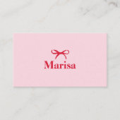 ピンクパーソナライズされたとレッドボウ | エレガント 名刺 (正面)