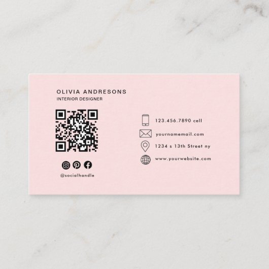 ピンクパーソナライズされたと名前モノグラム | エレガントカスタム 名刺 (裏面)