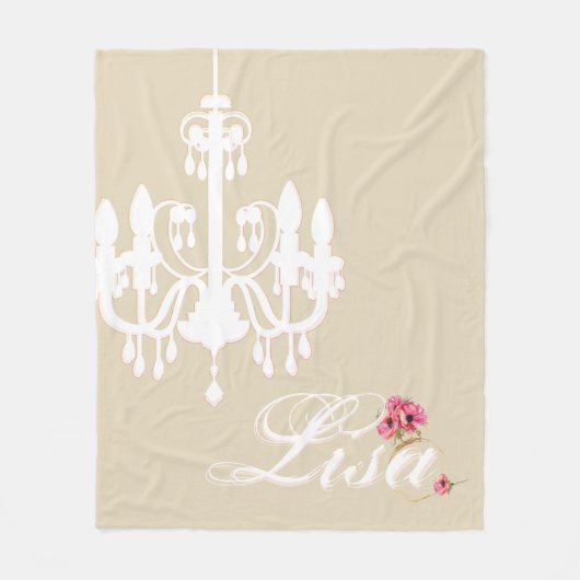 ピンクパーソナライズされたと白のシャンデリア付きの名前 フリースブランケット (正面)