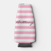 ピンクパーソナライズされたと白のストライプのボトルクール ボトルクーラー (正面)