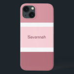 ピンクパーソナライズされたと白のストライプモダン iPhone 13ケース<br><div class="desc">ピンクスタイリッシュと白の模様の可愛い携帯ケストライプース。大きなピンク色の複数の色ストライプと小さな白いストライプ。名前をパーソナライズされたバラ文字に印刷して</div>