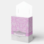 ピンクパーソナライズされたと白のダマスクのテントのお願いボックス フェイバーボックス (オープン)