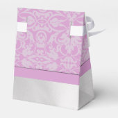 ピンクパーソナライズされたと白のダマスクのテントのお願いボックス フェイバーボックス (裏面サイド)