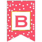 ピンクパーソナライズされたと白のドット金ゴールドトリム結婚ズ バンティングフラッグ (第1の旗)