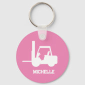ピンクパーソナライズされたと白のフォークリフト キーホルダー (裏面)