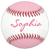 ピンクパーソナライズされたと白の女性シンボル ソフトボール (裏面)
