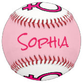 ピンクパーソナライズされたと白の女性シンボル ソフトボール (正面)