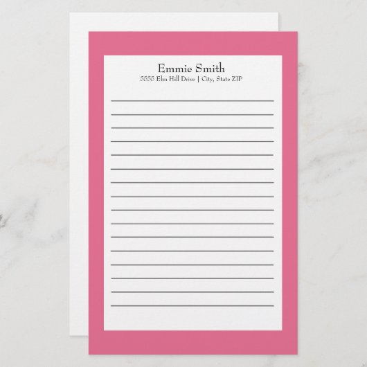 ピンクパーソナライズされたと白の文房具 便箋 (正面/裏面)