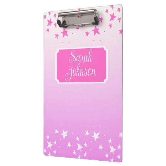 ピンクパーソナライズされたと白の星 クリップボード (左)