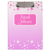 ピンクパーソナライズされたと白の星 クリップボード (正面)