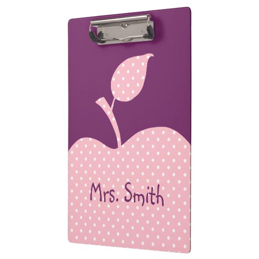 ピンクパーソナライズされたと白の水玉模様リンゴ クリップボード (左)