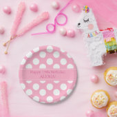 ピンクパーソナライズされたと白の水玉模様紙プレート ペーパープレート (パーティー)
